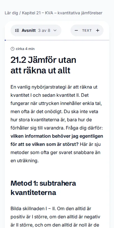 Ett kapitel i webbboken på en mobiltelefon.